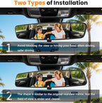 Rear View Mirror, 14 Inch Chrome Anti-glare Panoramic Rear Mirrors Universal Convex Car Interior Clip on Extra Big Wide Angle Rearview Mirror Extender to Reduce Blind Spot for Car SUV Trucks