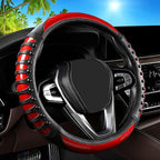 Car Leather Steering Wheel Cover - Carbon Fibre Material, Universal 14.5-15 Inch Leather Anti-Slip Breathable Auto Steering W