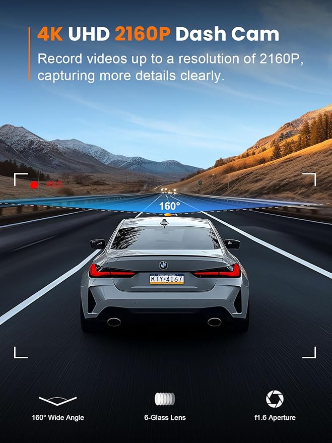 4K Dash Cam Front, Built-in 5G WiFi, 64GB Card Included, Dash Camera for Cars, Mini Dashcam with Super Night Vision, Loop Rec