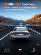 4K Dash Cam Front, Built-in 5G WiFi, 64GB Card Included, Dash Camera for Cars, Mini Dashcam with Super Night Vision, Loop Rec