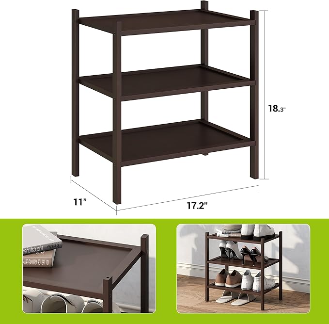 BMOSU 3-Tier Bamboo Small Shoe Rack Premium Stackable Shoe Shelf Storage Organizer for Hallway Closet Living Room Entryway Or