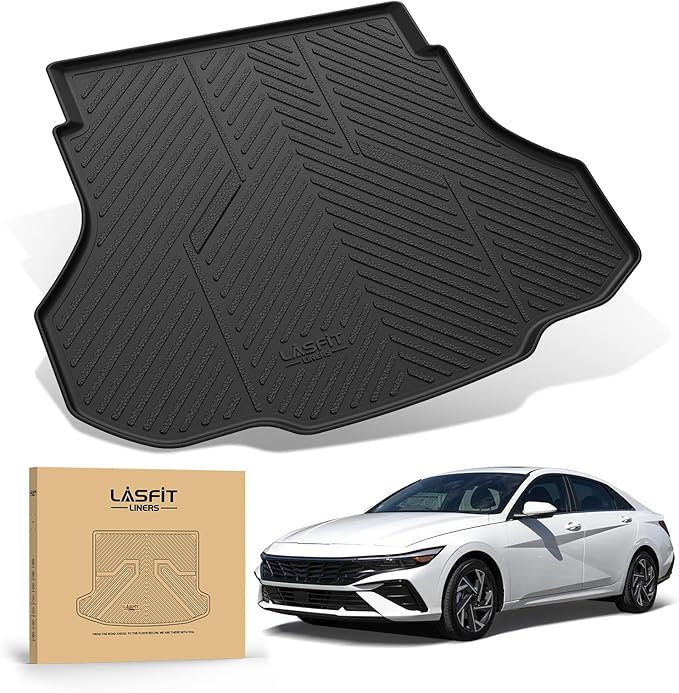 LASFIT Cargo Mat for Hyundai Elantra 2026 2025 2024 2023 2022 2021 & Elantra N 2022-2026, All Weather TPE Custom Fit Elantra & Elantra N Trunk Mat, Black