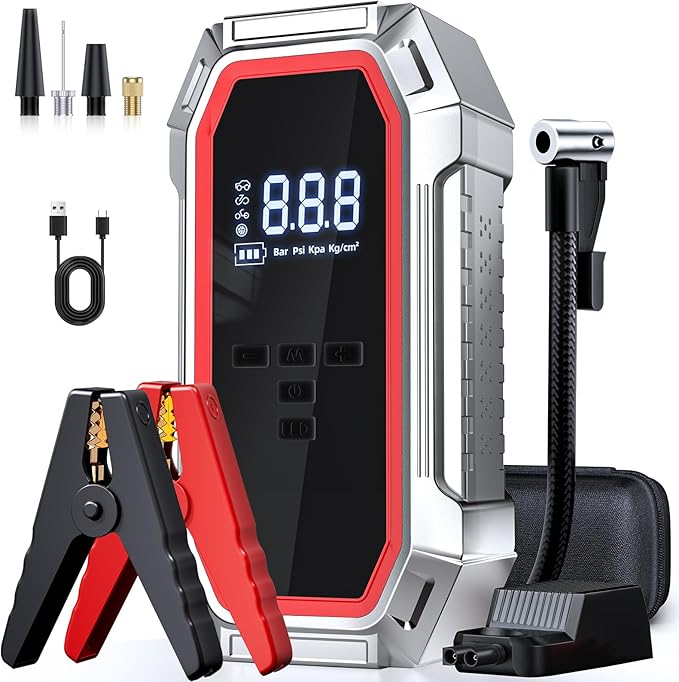 Jump Starter with Air Compressor, 5000A Peak Car Battery Jump Starter(9.0 Gas/8.0L Diesel), 160PSI 12V Jump Box Car Battery
