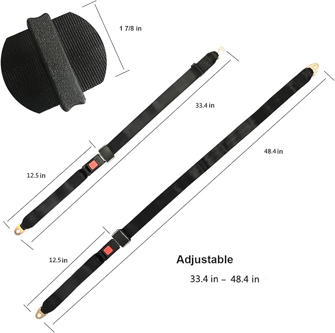 MOHEEN Universal Lap Seat Belt 2 Point Adjustable Safety Seat Belt for Go Kart, Club Golf Cart, 2 Pack in Black,48 Inch