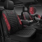 CAR PASS Bling Diamond Black Red Leather Car Seat Covers Full Set, Waterproof Shining Glitter Sparkly Crystal Universal Armre