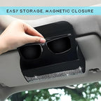 Sunglasses Holder for Car Sun Visor, Bling Leather Eyeglasses Visor Storage Case with Hidden Magnetic Closure, Sparkling Auto Visors Protective Organizer Storage Box (Black)