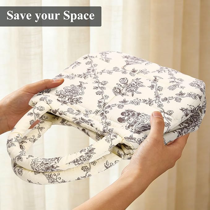Small Storage Basket Organizer, Mini Fabric Floral Storage Baskets with Handle, Quilted Portable Collapsible Storage (Vine-Co