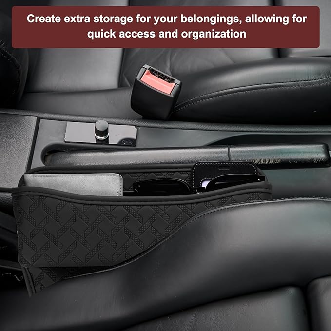 HARFINGTON Car Seat Gap Filler Organizer 11.5 x 8 x 2.1 Inch Leather Universal Car Organizer Storage Box Between Seat and Console for Phone Sunglasses Keys, Red