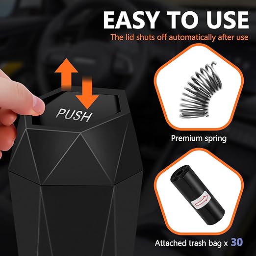 Car Trash Can with Lid - 2-Pack, Interior Accessories for Vehicles, Leakproof Garbage Can with 30 Detachable Trash Bags, Multipurpose Organizers and Storage Solutions for Home and Office