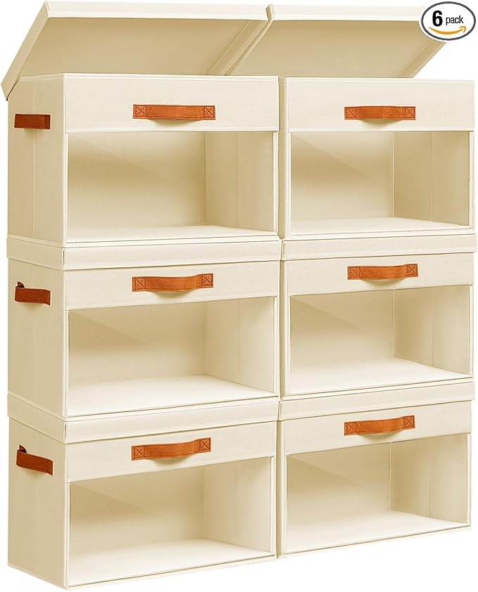 Homsorout Large Storage Bins with Lids - 6 Pack Foldable Decorative Organizers with Clear Windows & Handles, Cube Storage Org