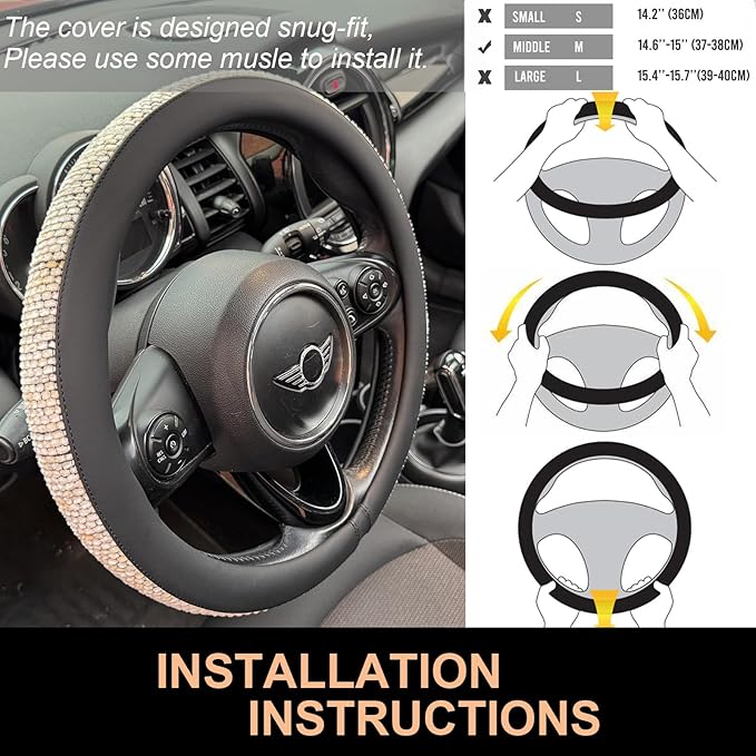 PINCTROT Chenille Leather Steering Wheel Cover, Soft Mottled Colors, Sweat-Proof, Non-Slip Grip, All-Season Comfort, Universa