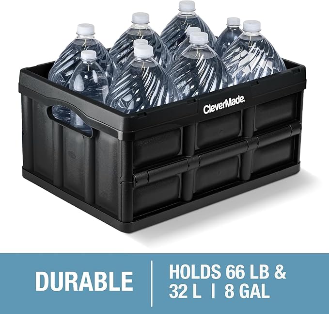 CleverMade Collapsible Storage Bins 32L 3 Pack – Heavy Duty Foldable Storage Bins with Built-In Handles for Garage Storage an