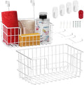 JUNCHU CHERRY Wire Storage Basket 2 Packs, Wall Mounted Kitchen Bathroom, Hanging Cabinet Door Storage Basket, no Drilling, S