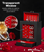 Homde Jewelry Organizer Girls Women Jewelry Box for Necklaces Rings Earrings Gift Bracelets Storage Case (Black + Red + Gold)