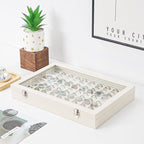 Coward Ring Organizer Jewelry Box, Beige Velvet 100 Slots Ring Display Tray Case with Transparent Glass Lid for Home Use or S