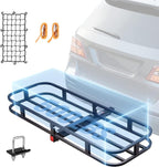 VEVOR 53 x 19 5 in Hitch Cargo Carrier, 500lb Capacity Trailer Mount Basket, Steel Luggage Carrier Rack Fits 2'' Receiver for SUV Truck Pickup with Net, Stabilizer, Straps, Black