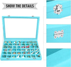 Siveit Velvet Jewelry Tray 48 Grid Jewelry Display Tray Organizer Box with Transparent Lid Rings Earrings Necklaces Pendants 