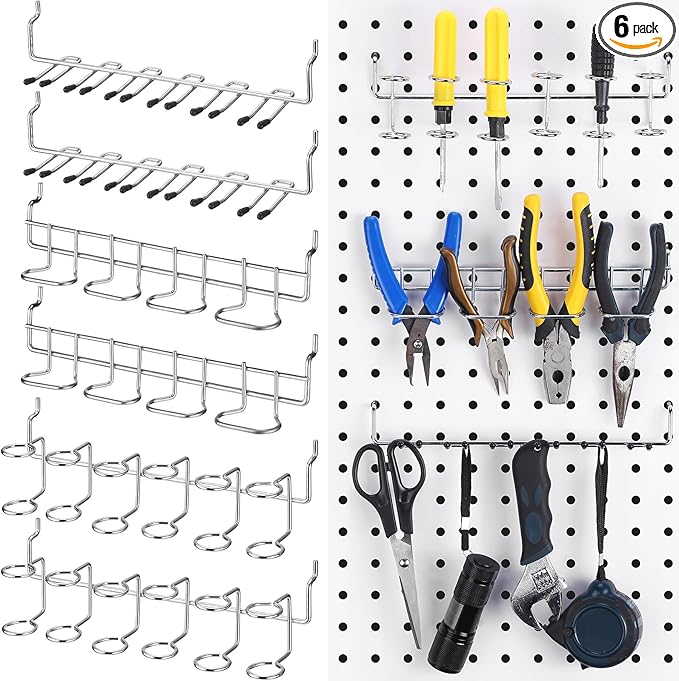 Coume 6 Pcs Pegboard Screwdriver Holders Organizer Pegboard Plier Holders Stainless Steel Peg Board Tool Utility Hooks Access