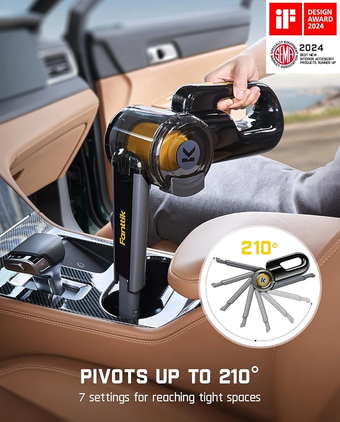 Fanttik Fold V10 APEX Pivot Cordless Car Vacuum, 17000Pa Handheld Vacuum Suction Power, Smart LED Display, Portable for Car H