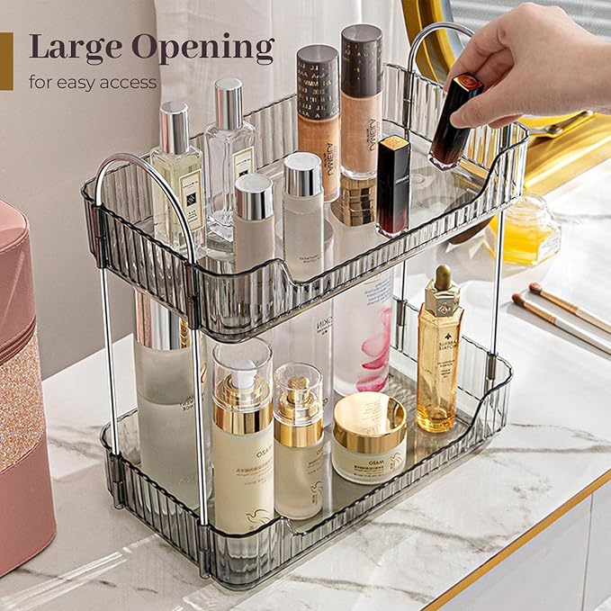 Aveniee Bathroom Counter Organizer Countertop, Makeup Perfume Shelf Storage, 2 Tier Skincare Cosmetic Tray for Dresser Vanity