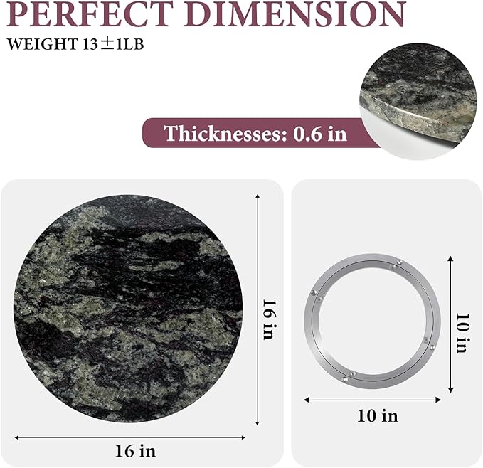 Koville 16'' Black Marble Lazy Susan Marble Turntable for Kitchen Dinning, Lazy Susans Organizer for Cabinet, Serving Rotatio