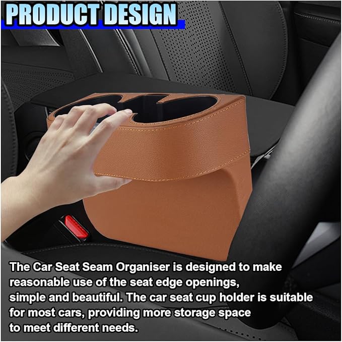 Car Cup Holder, PU Leather Auto Front Console Gap Filler Organizer, Multifunctional Cup Drink Holder, Car Seat Gap Filler Storage Box, Coin Bucket, Cell Mobile Phone Holder (Brown)