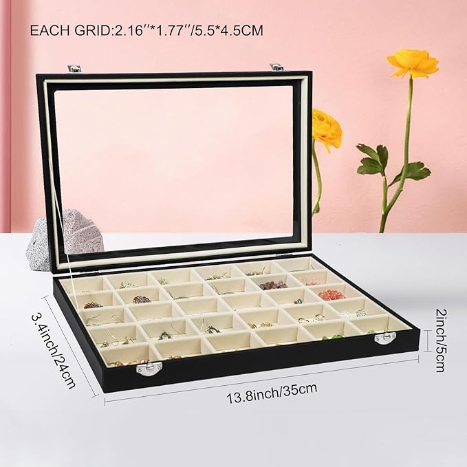 Stratalife Earring Organizer Jewelry Holder Organizer Drawer Earring Storage Jewelry Tray with Clear Lid Ring Box for Women G