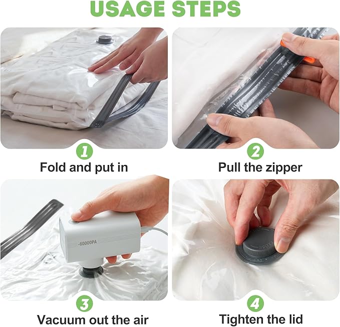 Mapambo Vacuum Storage Bags with -60000Pa USB Pump, 12 Pack Vacuum Seal Bags for Clothing Travel in 3 Sizes, Travel Vacuum Ba