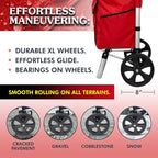 Ultra-Lightweight Red Foldable Shopping Cart for Groceries Large 42L Capacity Rubber Wheels, Removable Insulated Bag Liner, Durable Aluminum Frame, Multi-Function Personal Hand Truck
