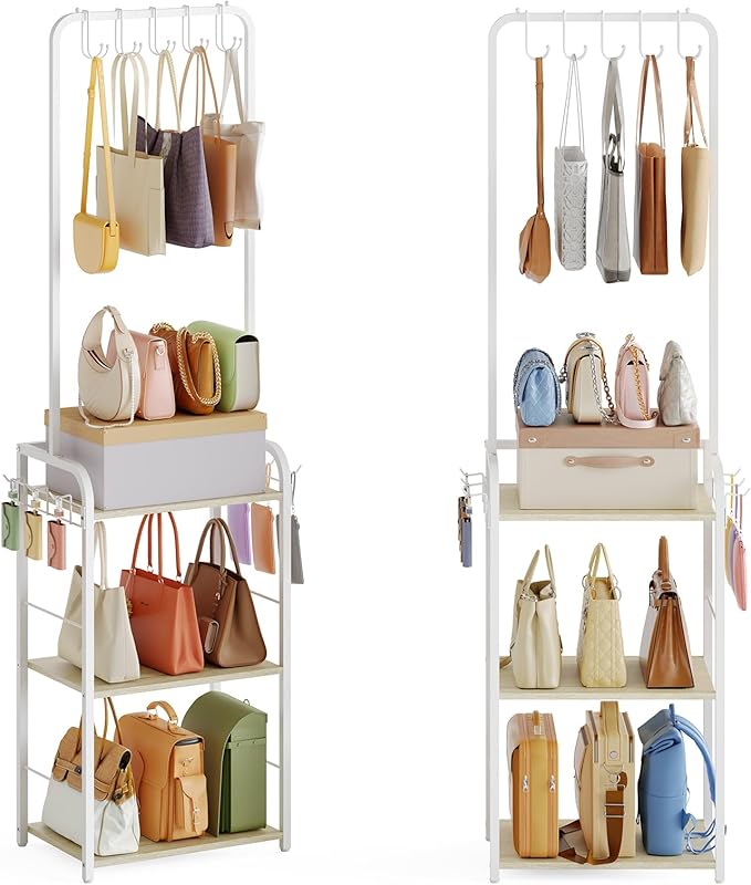 Hayexiha Tall Purse Organizer for Women with Purse Hanger, Floor-Standing Purse Rack Stand for Purse Storage, Narrow & High-C