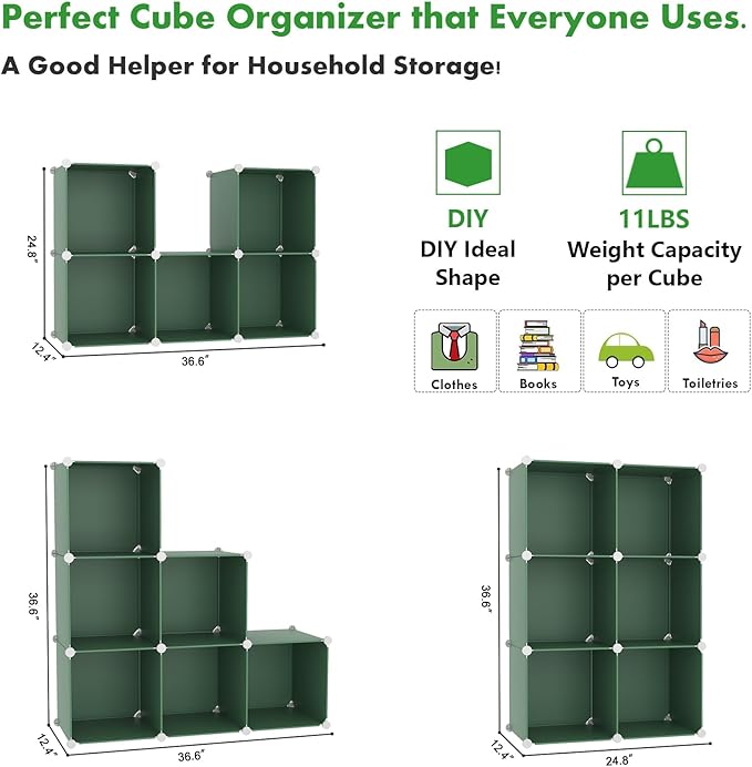 C&AHOME 6-Cube Storage Organizer, Stackable Storage Cubes Shelves, Portable Bookshelf, Plastic Clothing Storage Closet Organi
