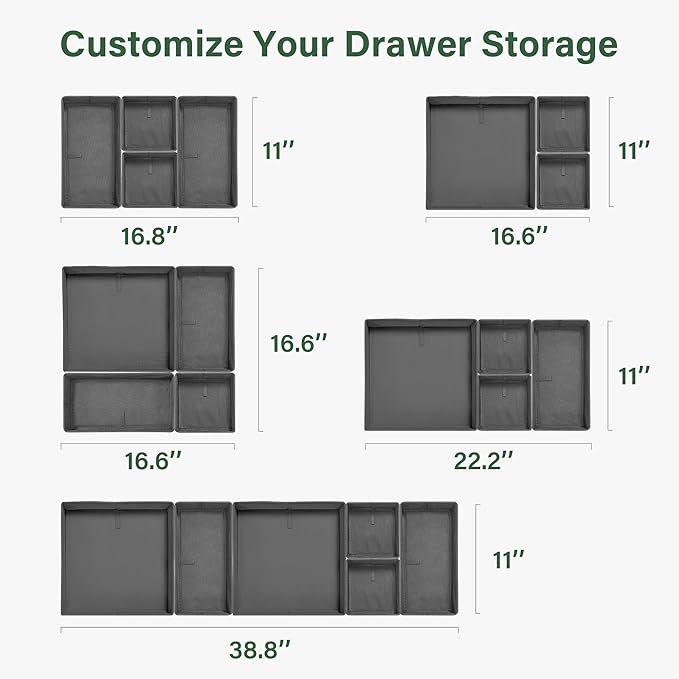 Kootek 16 Pack Drawer Organizer Clothes, Dresser Drawer Organizers for Clothing Fabric Foldable Closet Organizers and Storage