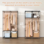 Portable Closet for Hanging Clothes, Portable Wardrobe Closet with Cover, 4 Storage Shelves, 2 Hanging Rods and 8 Side Pocket