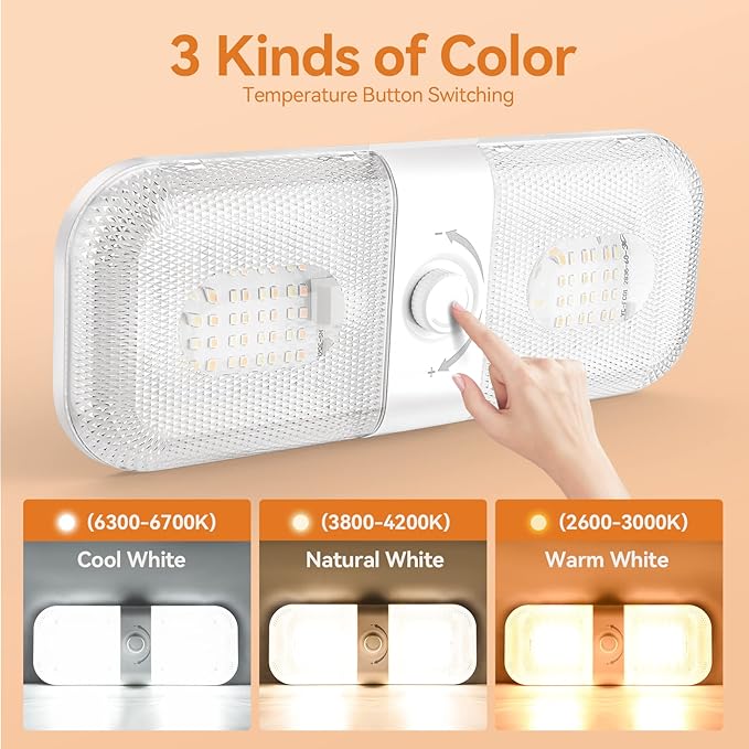 RV Lights Interior 1700LM，3 Color 12V Volt Led Light, Super Bright 120 LEDs Dome Light Fixture for RV Accessories/Camper/Car/Trailer/Boat (Crystal Finish/(Cold +Warm+Natural Light) 4PCS)