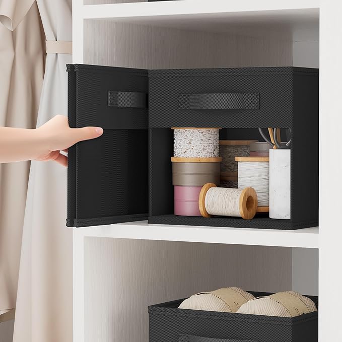 DIMJ Cube Bins, 6 Packs Fabric Storage Cubes with Clear Window, Storage Bins with Handles, Storage Baskets for Organizing Liv