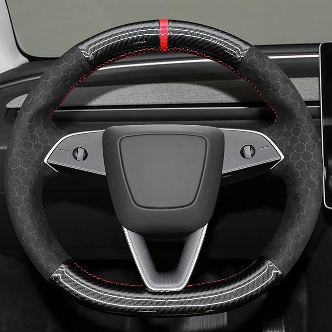 MEWANT DIY Stitching Steering Wheel Cover Wrap for Tesla Model 3 Highland 2023-2025/Model Y 2025 Highland for Tesla Model 3/Model Y Accessories(3D Style)
