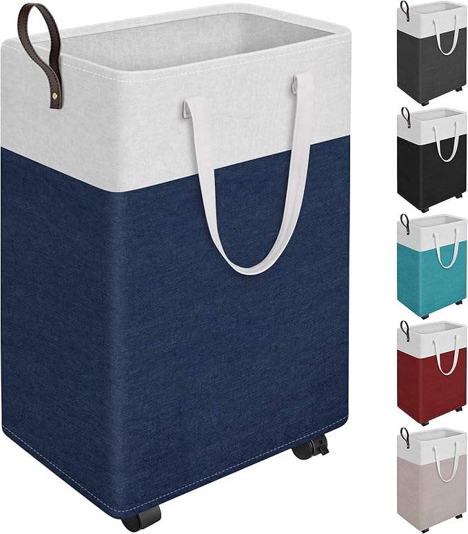 HomeHacks 90L Rolling Laundry Hamper with 4 Smooth Wheels, Collapsible Waterproof Clothes Basket, Freestanding Tall Hamper wi