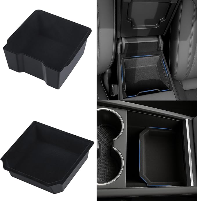 2026 Center Console Organizer for Tesla Model Y Juniper Accessories & Model 3 Highland 2026-2024 Flocked Storage Organizer Set Center Console Box, Armrest Box and DIY Cup Mat