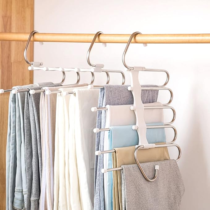 Upgrade Azeroth Pants Hangers 4 Pack Space Saving S-Type Stainless Steel Clothes Pants Hangers,Anti-Slip Design,Clothes Close