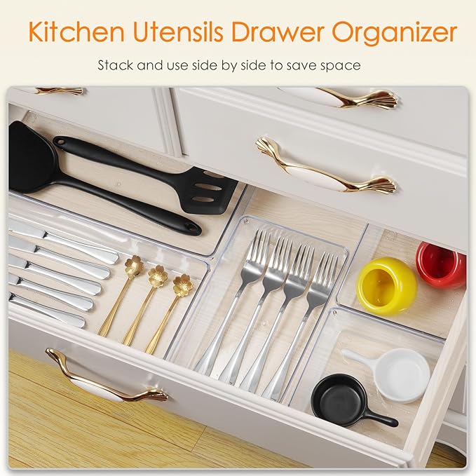 Criusia Drawer Organizer, 36 Pack Large Clear Plastic Drawer Organizers Set, 3 Size Versatile Bathroom and Vanity Drawer Orga