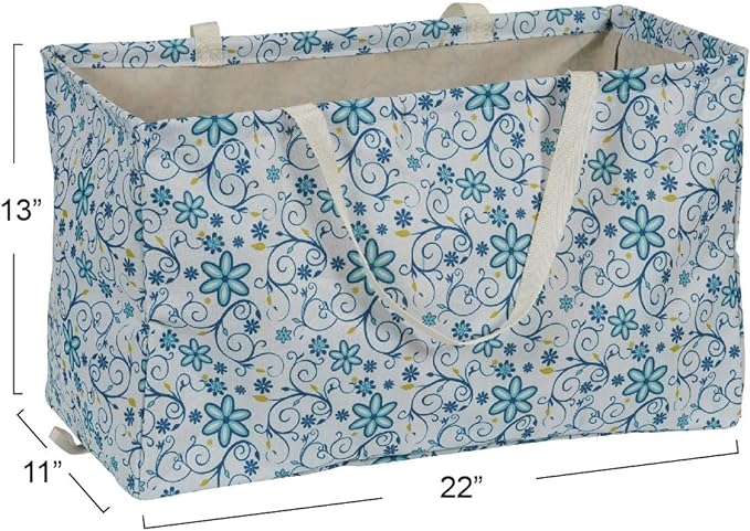 Household Essentials White and Blue Floral Krush Container All-Purpose Utility Tote