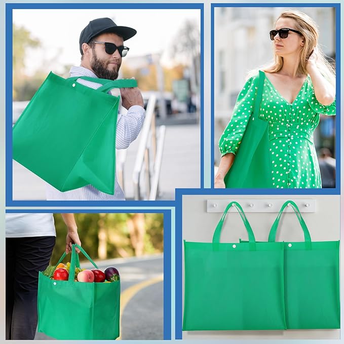 Zhehao 60 Pcs Reusable Grocery Bags Bulk Large Foldable Shopping Tote Bags Non Woven with Handle and Plastic Button