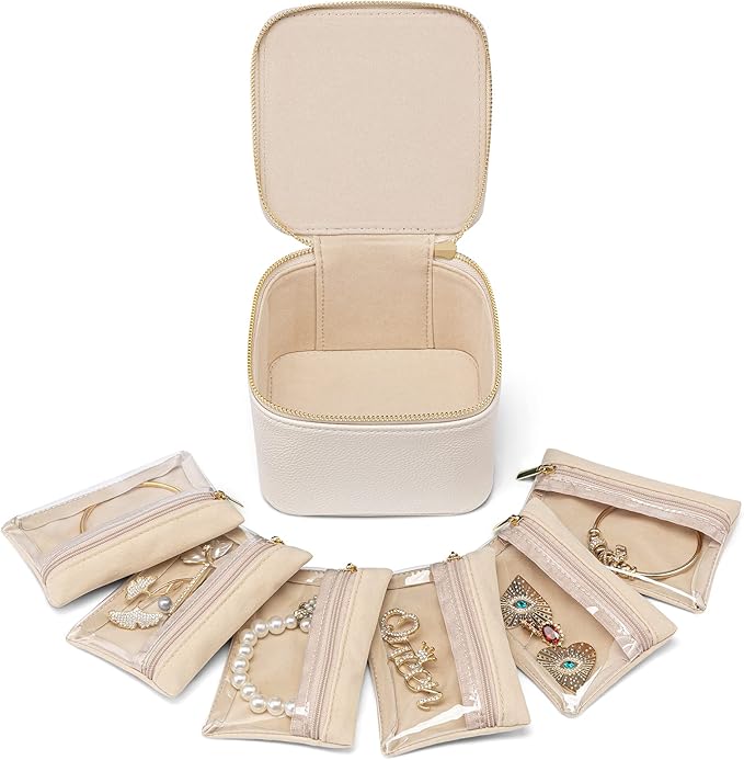 Vlando Travel Jewelry Case,Valentines Gifts,Small Jewelry Box Organizer,Travel Jewelry Storage with 6 Velvet Jewelry Zipper P