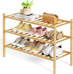 Kitsure Bamboo Wooden Shoe Rack for Closet - Stackable Shoe Organizer with Modular Structure, Space-Saving Shoe Shelf for Ent