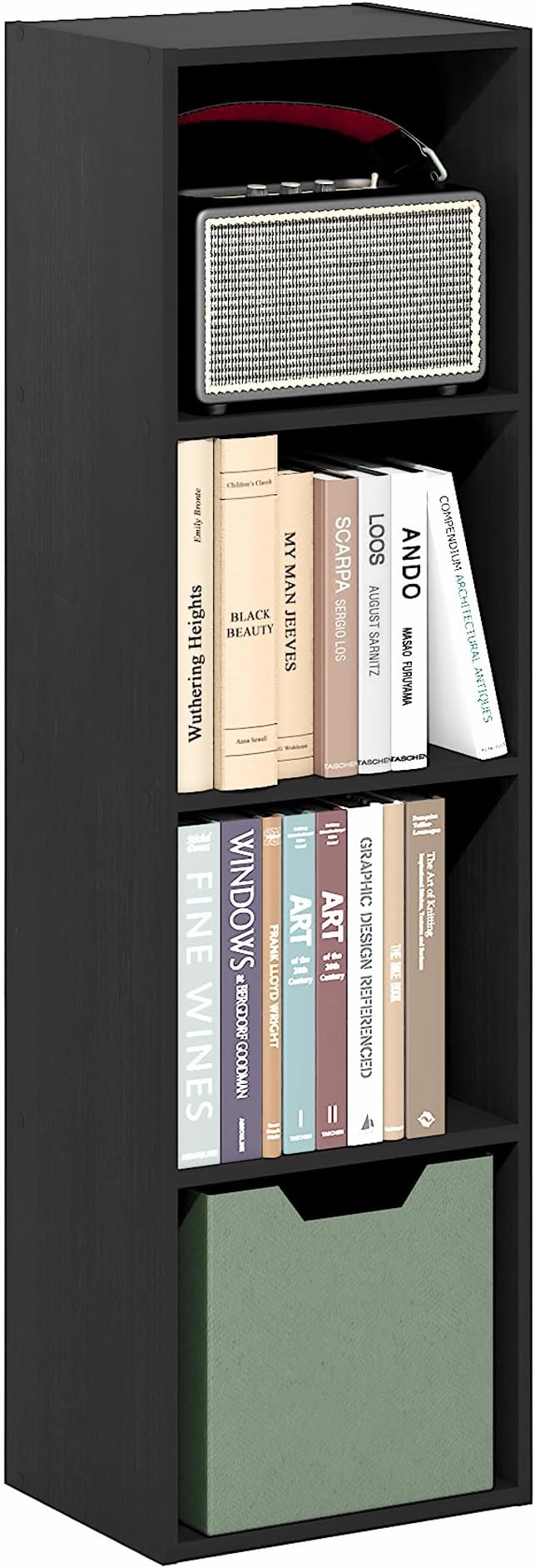 Furinno PASIR Book Shelf, 4-Tier Bookcase, Modern Standing Bookshelf, Open Storage Shelf, 9 x 12 x 42 Inches, for Home Office