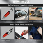 4PCS Window Breaker Seatbelt Cutter Car Safety Hammer, 2-in-1 Glass Breaker and Seat Belt Cutter with Test Glass, Underwater 