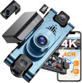 4K DashCam for Cars,4 Channel Car Dash Cam Front and Rear Inside with Voice Control,5G WiFi GPS, Night Vision, G Sensor, WDR,