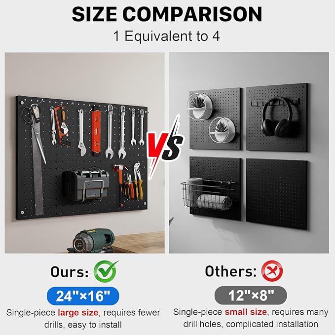 Peg Board, 3 Pack Metal Pegboard Panels Black Pegboards Wall Organizer with Frame Large Heavy Duty Peg Board with Hooks for W