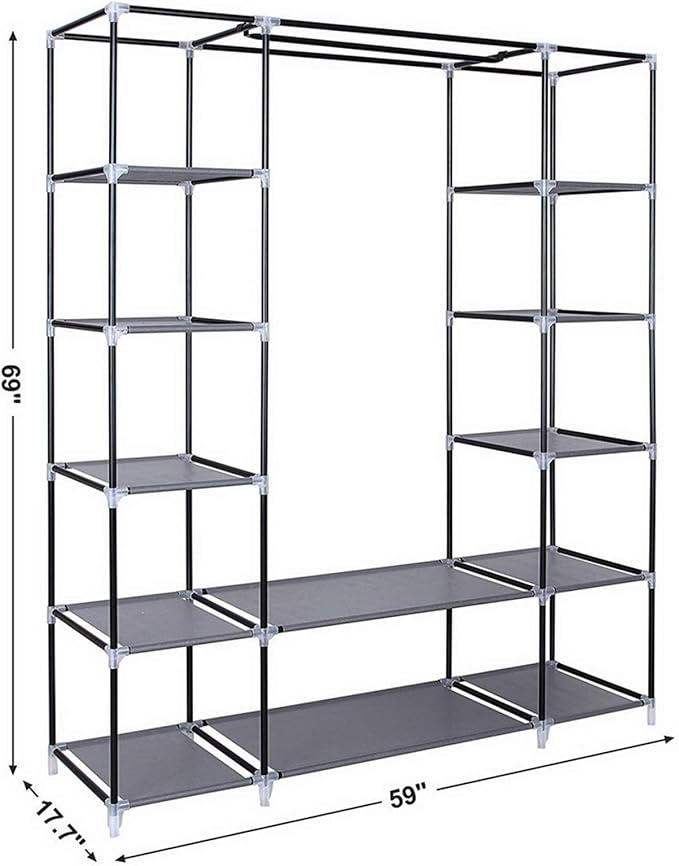 Closet Wardrobe, Portable Closet for Bedroom, Clothes Rail with Non-Woven Fabric Cover, Clothes Storage Organizer, 58 x 17 x 