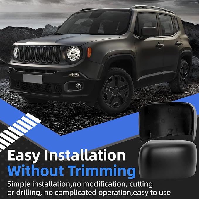 Driver Side Mirror Cover Replacement for Jeep Renegade 2015 2016 2017 2018 2019 - Left Side Mirror Covers, Rear View Mirror Cap Accessories Without Lamp, Textured